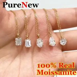 PureNew 1-3ct Full Shape Moissanite Necklace For Women S925 Silver Plated 18k Gold D Color VVS1 Women's Moissanite Chain GRA