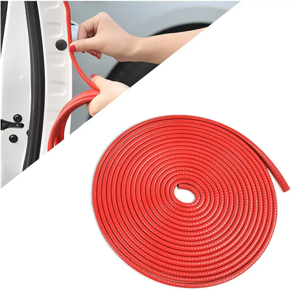 Door Protector Edge Guards, Universal Rubber Seal U Shape  Door Protection,  Boat Edge Trim Guards No Glue Required, Exterior Accessories Fit for  , Sedans, SUV (Red/10FT)