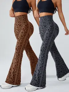 Women's Leopard Print Yoga Pants, Gym Yoga Pants, High Waisted Sporty Leggings, Casual Fashion Wide Leg Trousers, All Seasons Workout Wear