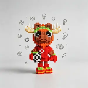 Educational Mini Building Blocks Moose Mascot Set - Micro Brick 3D Soccer Puzzle, Enhances Attention & Organization Skills, Fun DIY Gift Toy for Teens Age 8+