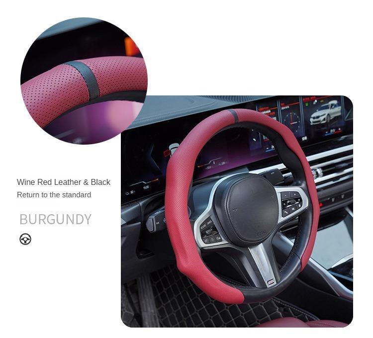 Napa Leather Steering Wheel Cover - Quick Turn Non-Slip Breathable Ultra Thin Universal Fit for All Seasons Car Interior Kit - Soft Premium Leather for Precise Control & Comfort