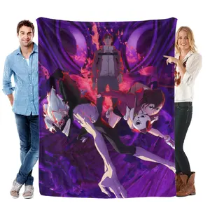 DAN DA DAN Cartoon Animation Theme Blanket Soft Flannel Sofa Bed Cover, Blue, Lightweight All-season Travel Camping Home Rug, Figure Print Blanket.