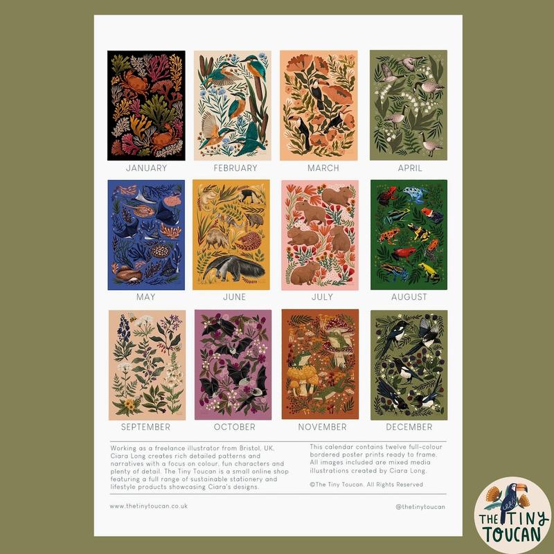 2026 Calendar A4 Illustrated Wall calendar. Cottagecore. Mushrooms. Frogs. Family Calendar. Magpies. Capybara. Mon-Sun organisation handmade
