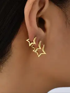 Women's Star Hoop Earrings Set, Layered Ear Cuffs, Ear Studs, Daily Wear Accessories, Perfect Gift, 3 Pairs, Fashion Jewelry