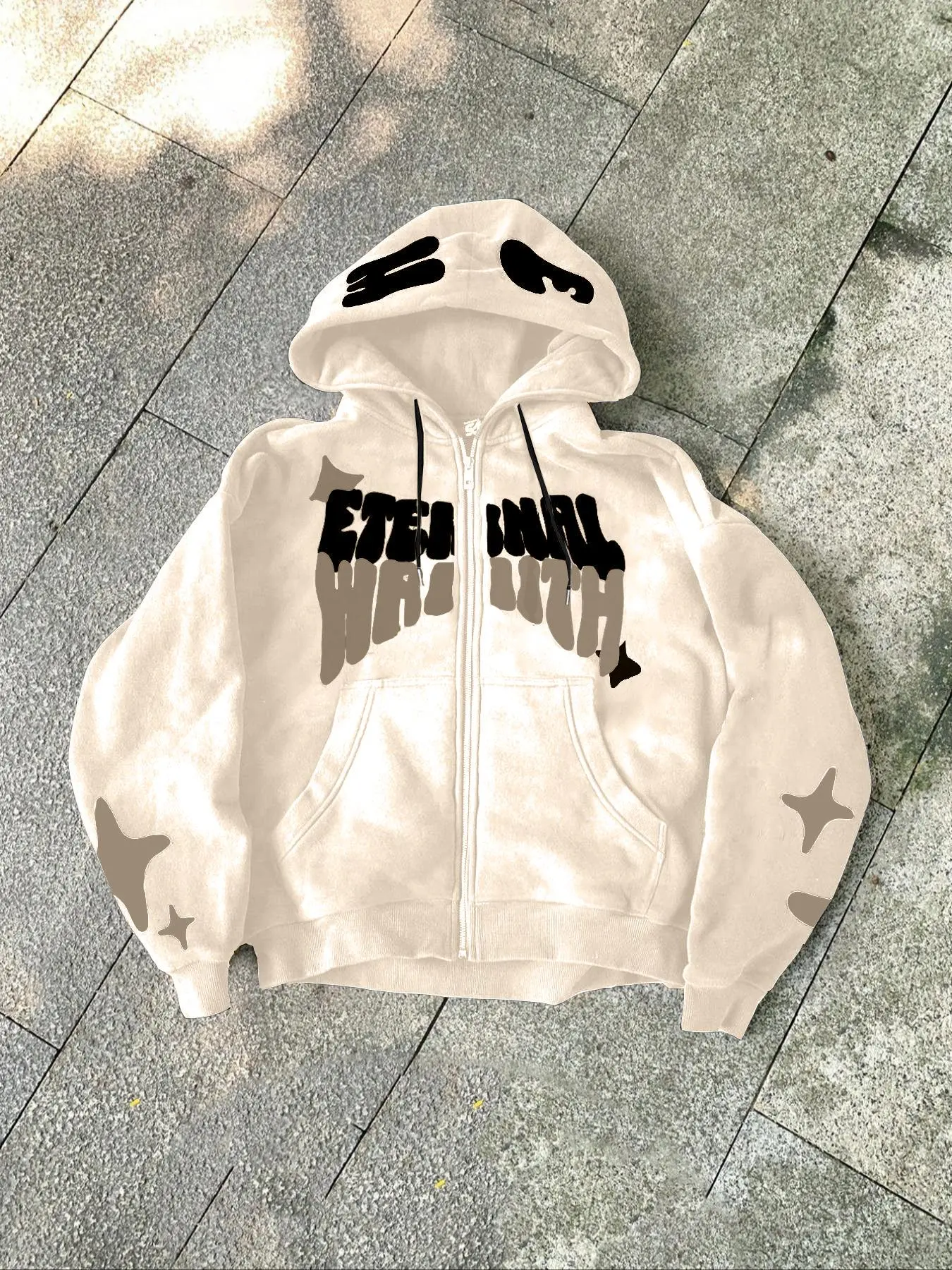 Men's Oversized Graphic Print Zip-Up Hoodie - 2025 Streetwear