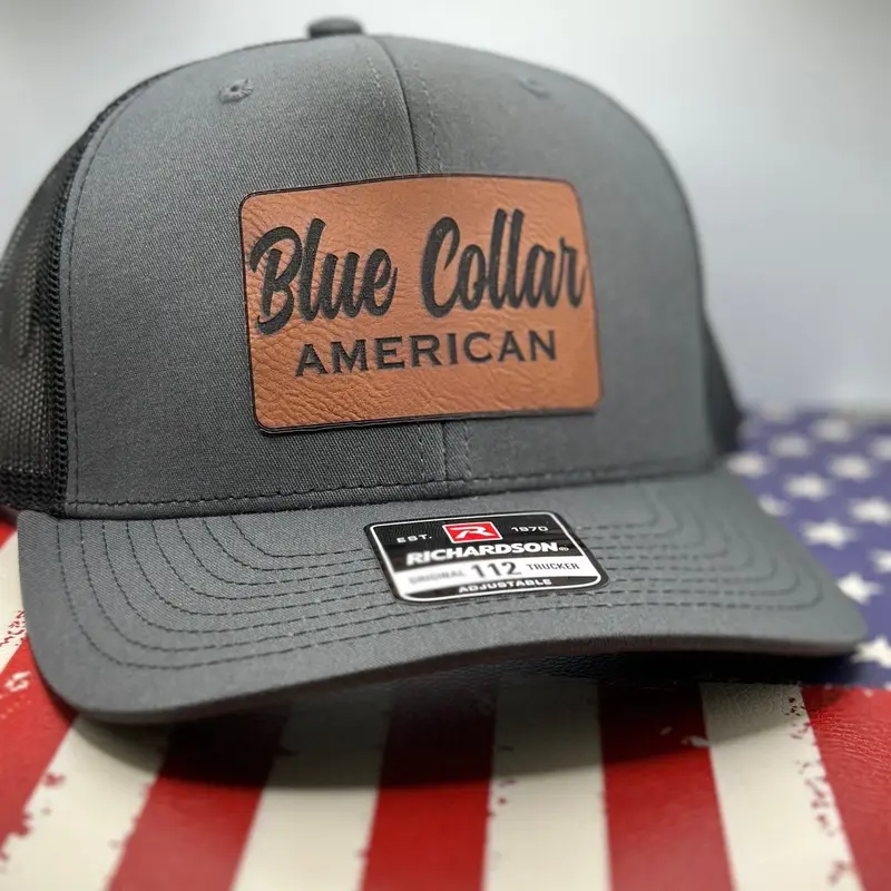 Proud Blue Collar Worker Retro American Embroidered Patch Flat Bill Mesh Cap Hat Accessories | Proud Blue Collar Worker Retro American  main image 4