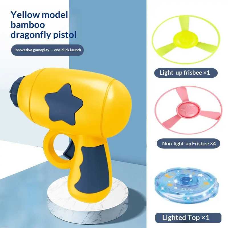 Yellow + 4 non-luminous frisbees + 1 luminous fris