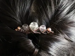 Copper Hair Comb - Rutilated Quartz Crystal - Antique Copper Hair Accessories - Handmade Hairpiece