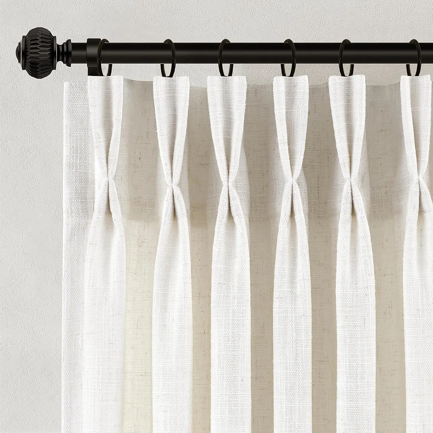 2-Panel Neutral Boho Pinch-Pleated Linen Curtains - Natural Cream Birch Semi-Sheer Light Filtering Window Curtains, Adjustable Length Floor-to-Ceiling Drapes for Living Room Home Decor