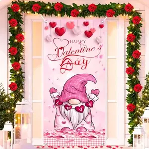 Valentine's Day Dwarf Door Banner Set, 2D Flat Banner for Holiday Decoration, Party Pull Flag Banner, No Power Required