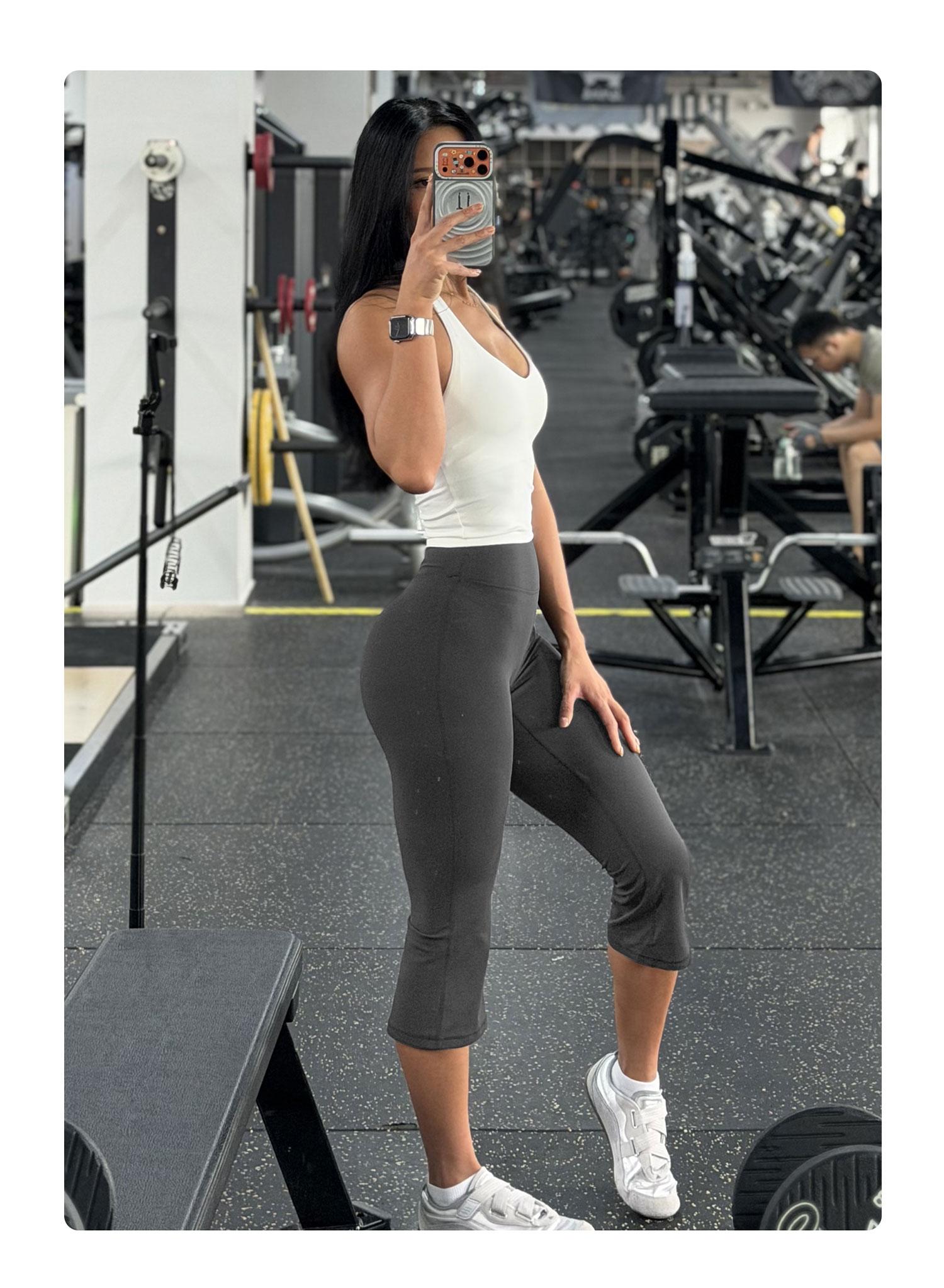 YEOREO Womens Cropped Flare Capri Leggings High Waisted Hidden Scrunch Yoga Pants Buttery Soft Athletic Lounge Pants sohochic