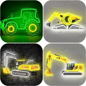 Heavy Excavator Neon Sign Truck LED Light for Wall Decoration Adjustable Brightness Construction Vehicle Sign for Garage Man Cave Bar Children's Room Birthday Gifts