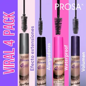Viral! Prosa Mascara 4 Piece Bundle Set - Prueba de Agua - Alargadora + Volumen + Efecto Extensiones. El Kit Viral de Prosa!