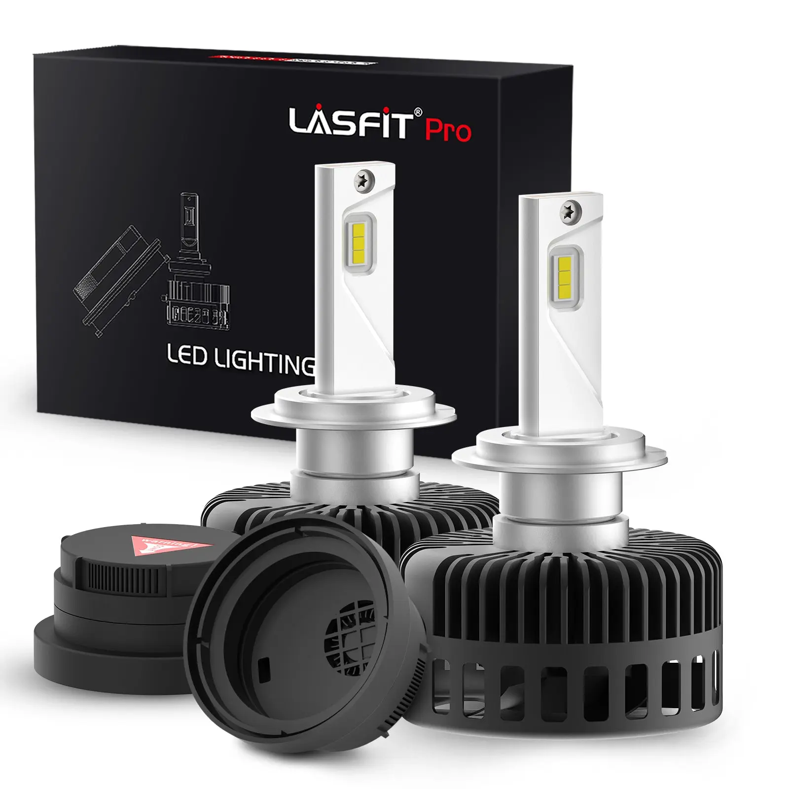 Lasfit H7 LED Headlight Bulbs - CE, ROHS Certified Pro-DC Series, IP67 Rated, Extended Dust Covers, Efficient Cooling, High Brightness LED Chips, Custom Fit for Mercedes Benz GLC300, GLC250 (2016-2019) Car Lighting, Heat, Single Beam