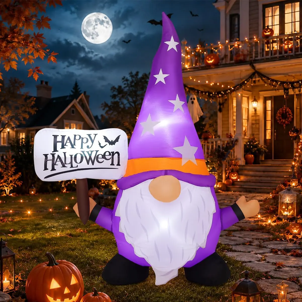 COMIN Halloween Inflatable Gnome 5 FT, Outdoor Blow Up Yard Decoration with Built-in LED Lights, Weatherproof Lawn Decor for Garden, Patio, Porch, Holiday Partyspooky season decor, spooky yard decor, halloween yard decor, halloween gift for him and her, 2