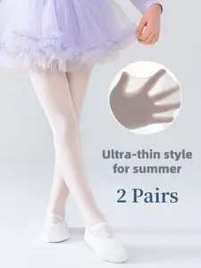 2 Pieces Girls' Stretchy White Dance Socks - Thin, Breathable for Summer Dance Classes, Performances & Daily Outfits