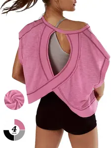 Sexy Backless Workout Crop Top, Crisscross Open Back Design, Perfect for Summer Gym Wear, Enhances Leg Length, Fitted Style