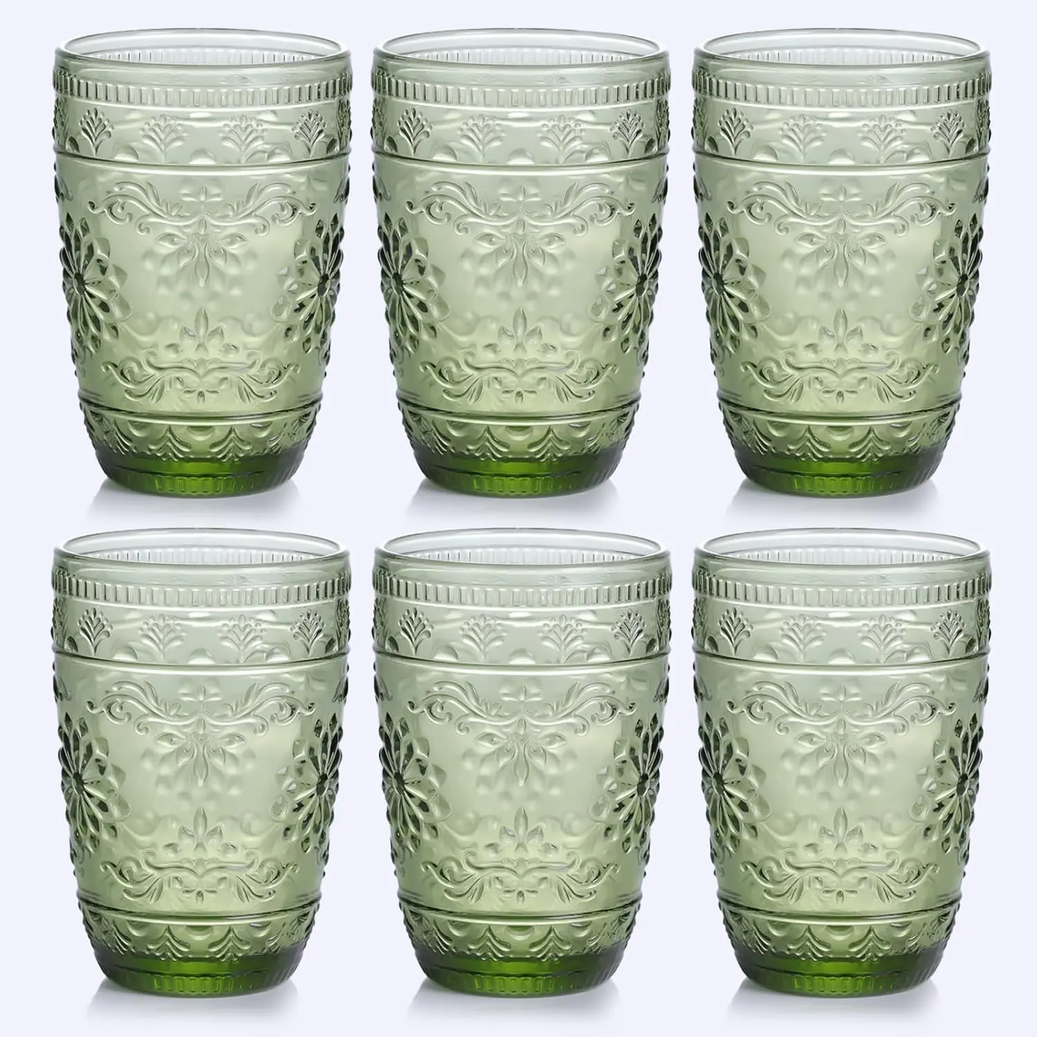 6 count 14OZ Drinking Glasses, Green Drinking Glasses, Colored Glassware Drinking, Highball Beverage Glasses Cup,  Glassware Set for Water, Juice, , Coffee