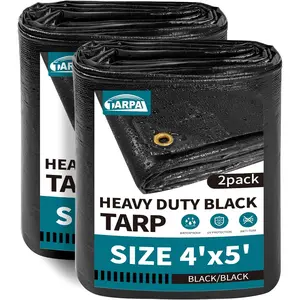 Waterproof tarp 4x5 Feet (2Pack) Black Heavy Duty 14mil polyethylene tarps Multifunctional Tarpaulin, Snow or UV Protection, Suitable for Outdoor Furniture, Awnings, Roofs, Tents Cover
