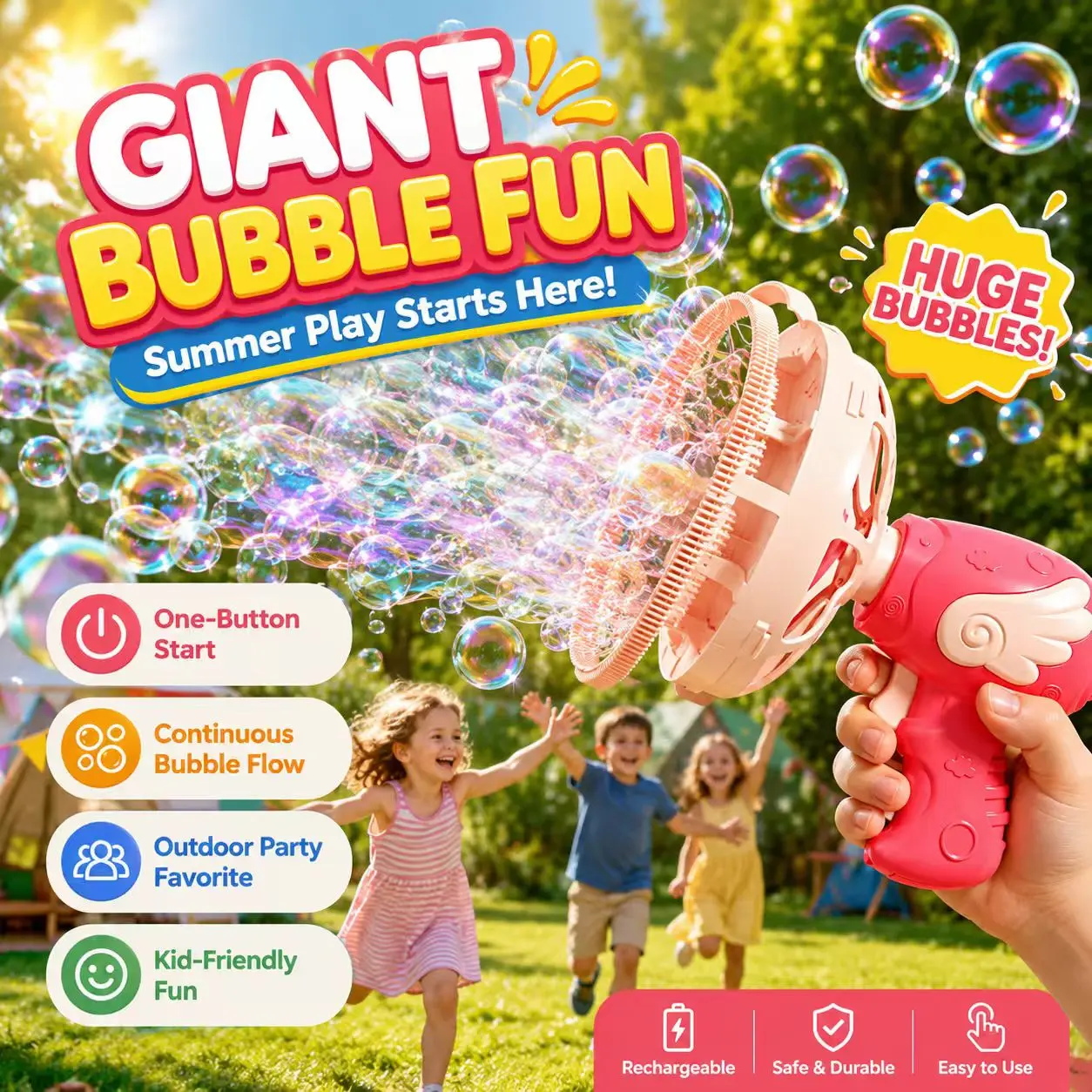 Electric Bubble Machine Gun – Giant Bubble Maker for Kids Outdoor Play, Pool Party, Birthday Party & Summer Fun