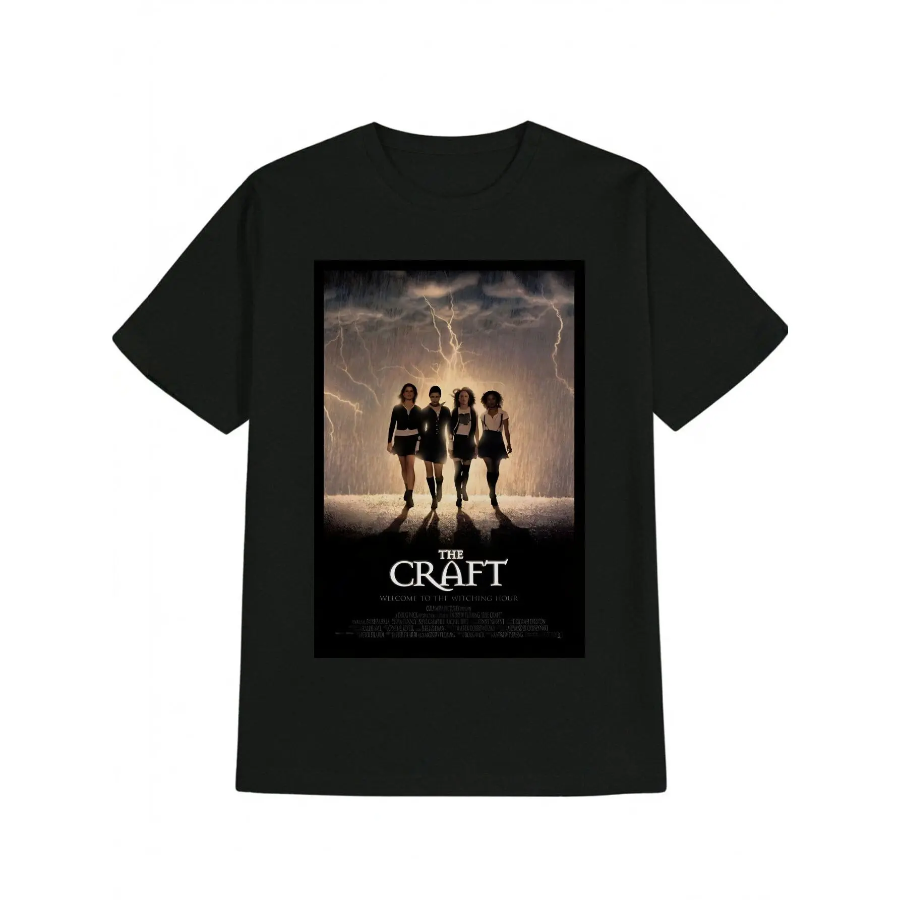 Men's Casual Crew Neck T-Shirt - "The Craft" Movie Print Graphic Tee, Black, Lightning & Character Design, Summer Essential, Machine Washable