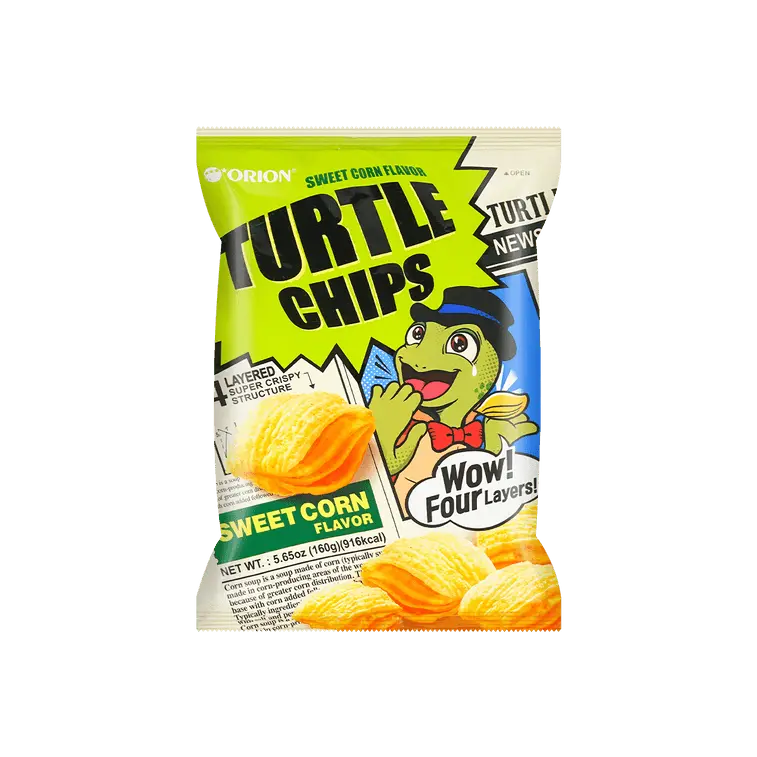 Orion Korean Crispy Crunchy Corn Chip Snack, Sweet Corn Flavor - 160g Crunchy Shell Crisps & Puffed Snacks