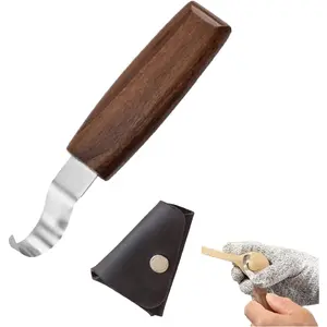 Hook  with Leather Sheath  Carving Scoop Spoon   Carving Tools Gouge Set for Beginners Precision Spoon Bowl Carving and Whittling  Woodcraft for DIY Projects