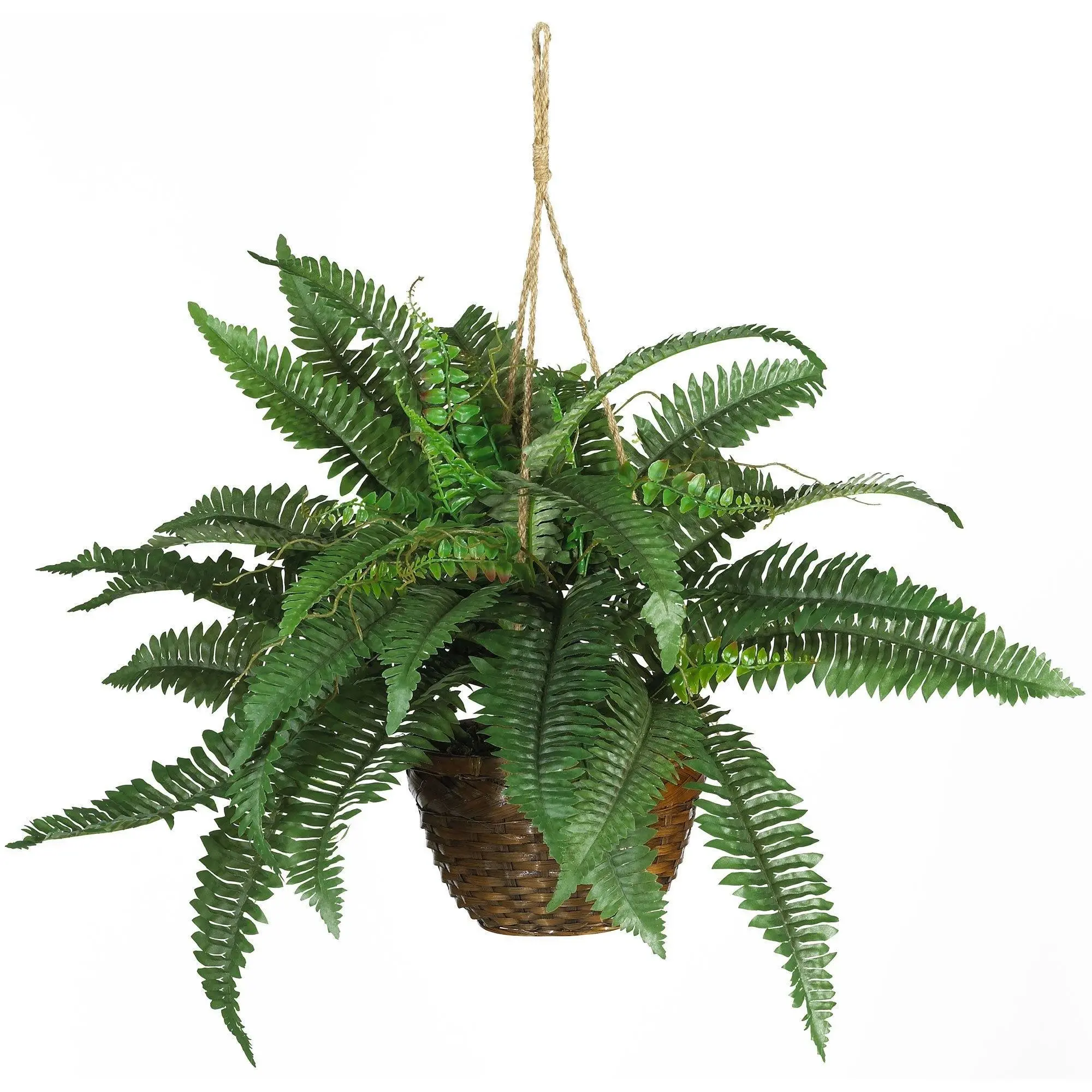 18" Artificial Boston Fern with Silk Leaves - Wicker Hanging Basket, Victorian Style, Expert Leaf Pattern, Low-Care Beauty, 18" Full Foliage & Bold Presence, Boston Fern Adds Greenery for Home & Garden Decor