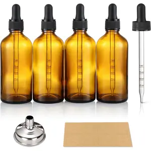 4 oz Dark  Glass Dropper Bottles with Measured Dropper, 4 Pack- 120ml Thick Tincture Bottle with Measurement Eye Droppers, Leakproof Essential Oils Bottle for , Personal Care & Beauty