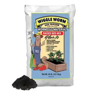 Wiggle Worm Raised Bed Mix, 40lbs - Organic Soil and Fertilizer for Container Gardening - Worm Egg Material Mixed with Odor Free Pure Worm Castings