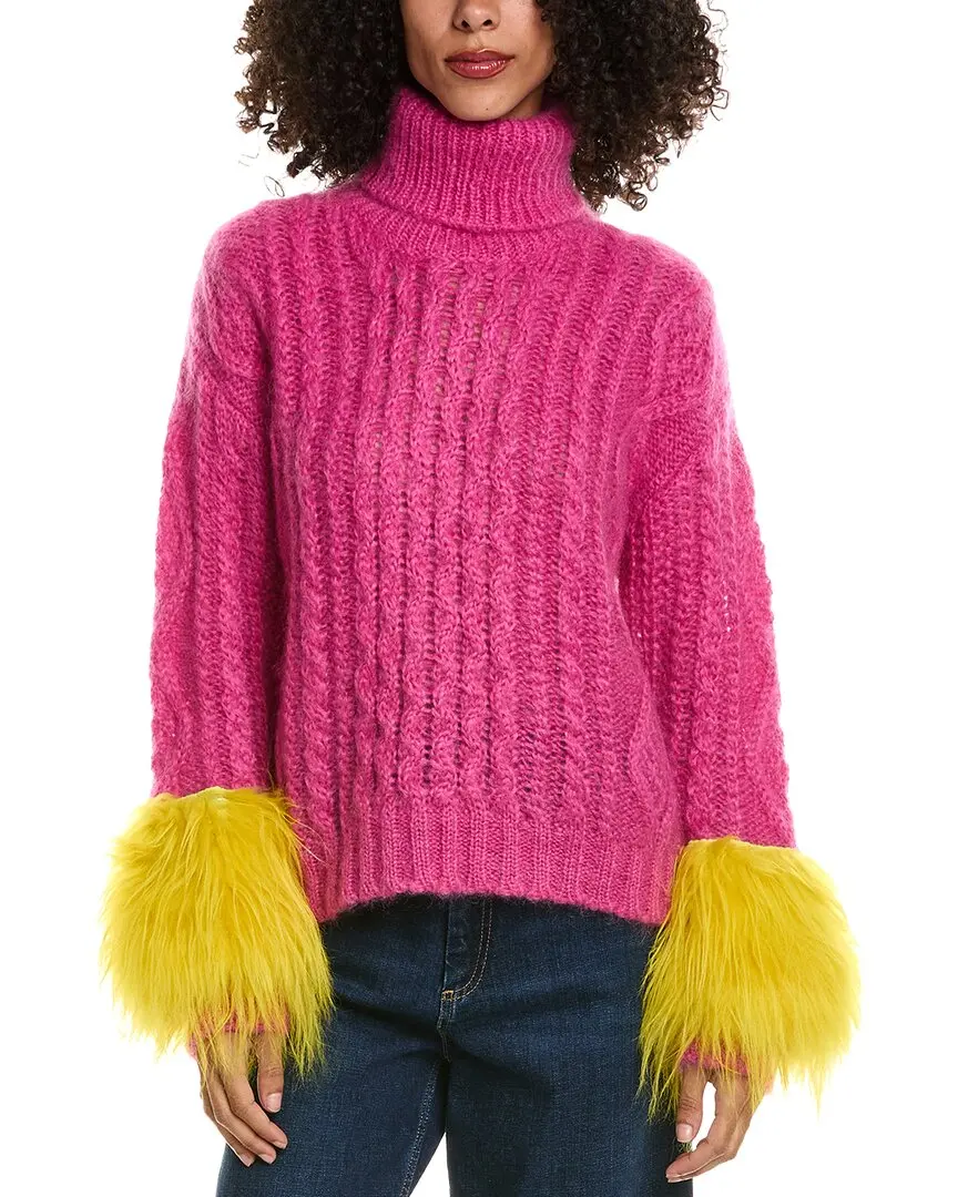 Prada Shearling Trimmed Cable Knit Mohair & Wool-Blend Sweater