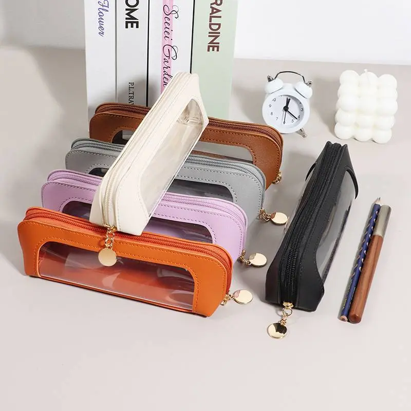 Portable Cosmetic Storage Clear Makeup Bag with Brush Holder, Travel Lipstick Pouch, Wallet Size, Transparent Window, Zipper Closure, Elegant Design, Zipper Makeup Organizer, Beauty Cosmetics Organizer