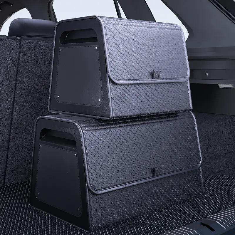 Car Trunk Organizer with Adjustable Dividers, 4-Point Magnetic Closure, PU Leather, Reinforced Abs Frame, Fits Suv, Sedan, Home Use, Vehicle Accessories, Universal Automotive Car Accessories