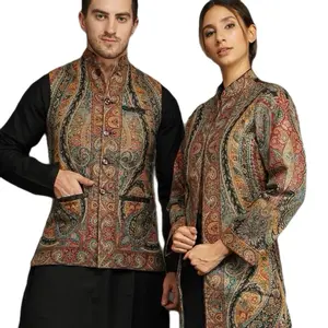 Kani design Kashmiri pashmina  Wool coats  Outerwear Womenswear Coatsfor Women - Comfortable Design with Halter Neck,kani silk weave jackets full sleeves and No Sleeves - Tops