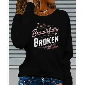 Women's Long-sleeve TopBeautifully Broken Women's Sweatshirt - Casual Long Sleeve, Round Neck, Geometric Illustration, Polyester, Machine Washable - Fall/Winter