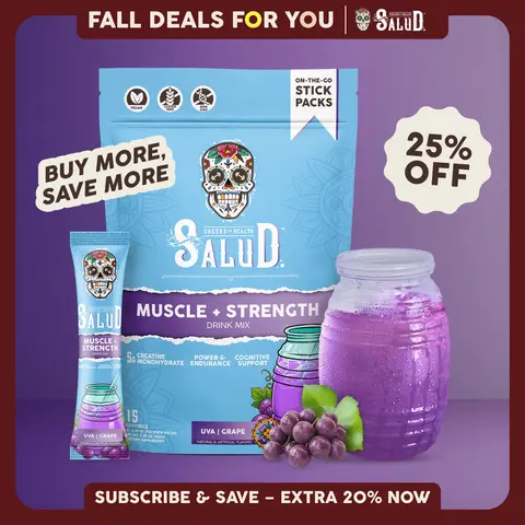 Salud 2-in-1 [Muscle + Strength] Daily Performance Drink Mix, Post Workout Recovery, Strength, Power, Endurance & Cognitive Support, 5g Creatine Monohydrate + 50mg Senactiv, 0g Sugar, Sports Nutrition (15 Servings)