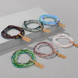 Hot selling glass bead elastic rope bracelet in Europe and America, women's simple and versatile 4-piece set of accessories