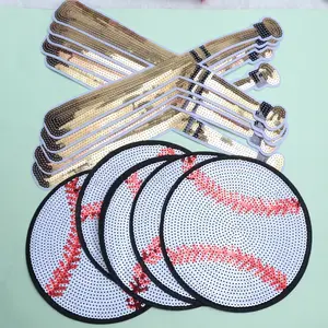 A Set Of 10 Baseball And Baseball Bat Combination Sets Of Sequin Embossed Embroidered Patch Stickers Is Suitable for Decorative Patch Stickers On Clothes, Bags, Etc