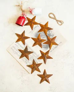 Christmas Ornaments - Set of 20 Rustic Christmas Decor - Jute Twine Included - Rust Metal Stars with Holes (2.35") — Rustic Primitive Craft Stars for Wreaths, Ornaments, Farmhouse Decor, Holiday Crafts