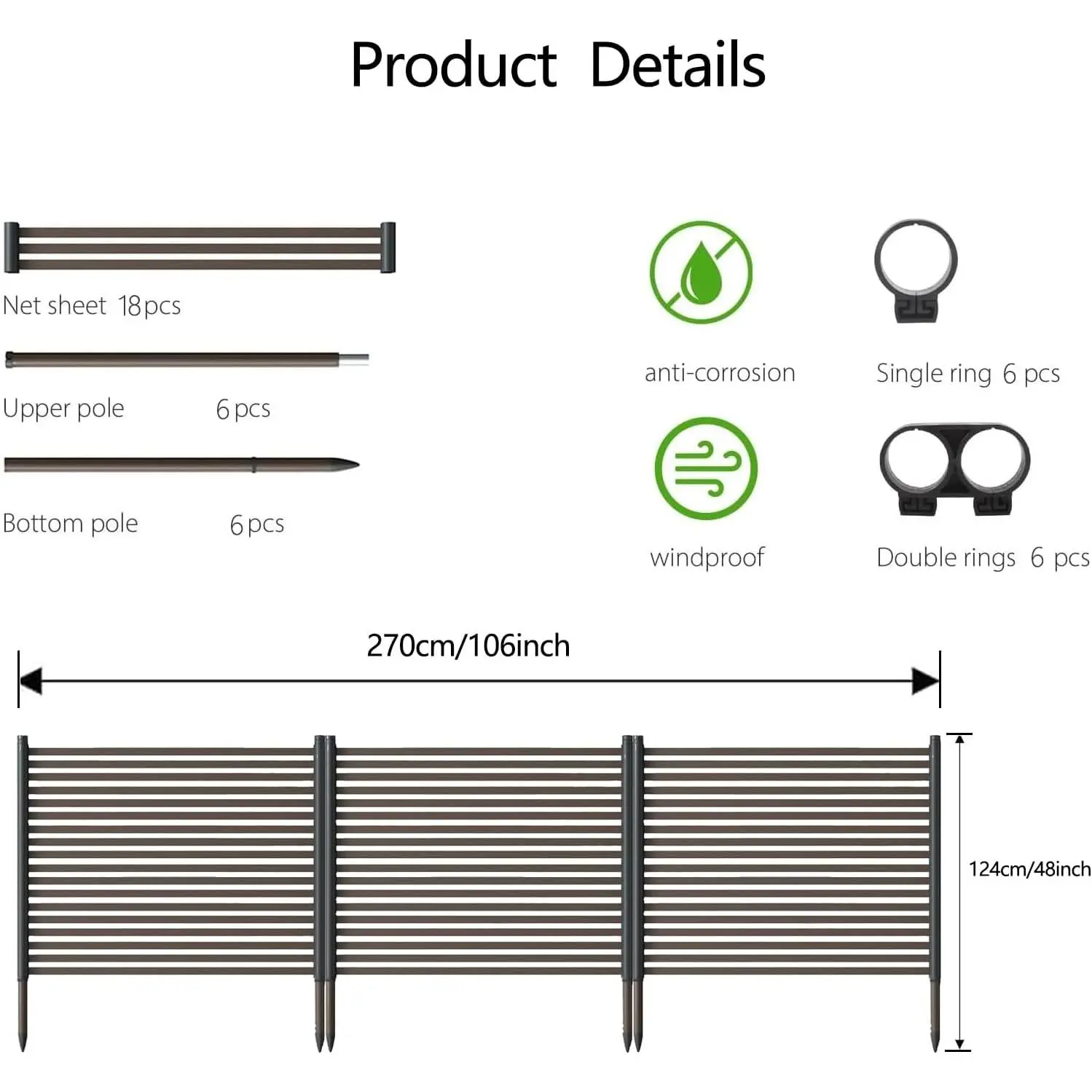 Black Privacy Fence Panels for Outside, 48" h×106" w 3-Panel No-Dig, Rustproof Decorative Garden Barrier, Air Conditioner Fence Panels, Pool Equipment Enclosure,Trash Can Screens