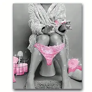DIY Diamond Arts Colorful Painting Kit, Toilet Woman Pattern Diamond Arts Colorful Painting Kit without Frame, DIY Decor Painting for Bedroom, Diamond Painting Kits