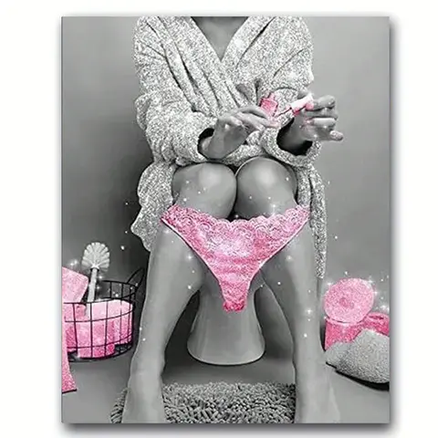 DIY Diamond Arts Colorful Craft Painting Kit, Toilet Woman Pattern Diamond Arts Colorful Painting Kit without Frame, DIY Decor Painting for Bedroom, Diamond Painting Kits