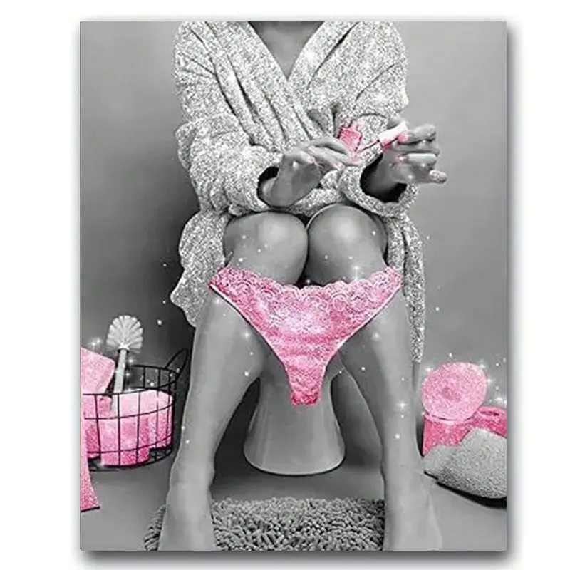 DIY Diamond Arts Colorful Craft Painting Kit, Toilet Woman Pattern Diamond Arts Colorful Painting Kit without Frame, DIY Decor Painting for Bedroom, Diamond Painting Kits