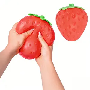 Squeeze Strawberry - Extra Large 5" Squishy  Ball for Adults & Kids 3+ - Fruity Fidget Toy for  Relief & Sensory Play - Safe & Durable Non-Toxic Material Handmade Grape Crystal Mochi Set Glutinous Rice Cake Vibrant Tool glitter Realistic stress Keychain