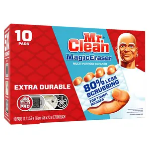 Mr. Clean MagicEraser Extra Durable Multi-Purpose Cleaning Sponges 10 Pack - 80% Less Scrubbing for Tough Messes - Chemical-Free & Versatile for Plastic Metal & Alloy Surfaces