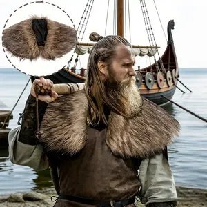 Viking King Warrior Cloak, Faux Fur Collar, Polyester Fiber Material, Medieval Renaissance Halloween Cosplay Costume Accessory