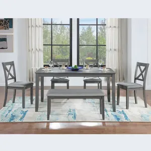 6 Piece Kitchen Dining Set, Rectangular Wooden Dining Table with 4 Upholstered Chairs and a Bench, Dining Table Set for 6 People, Living Room, Home Bar and Kitchen, Gray wayfair  chairs