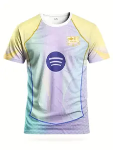 Men's Football Sports Shirt, Cartoon Pattern Round Neck Comfortable Sport Top, Casual Short Sleeve Fitted Tee, Sport Jersey for All Seasons, Sportswear Top, Soccer Shirt