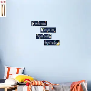 4 Pcs Wooden Space Theme Inspirational Artistic Wall Decor, Bright Space Posters & Wooden Signs with Motivational Astronaut Quotes - Perfect for Farmhouse, Bedroom, Living Room or Office