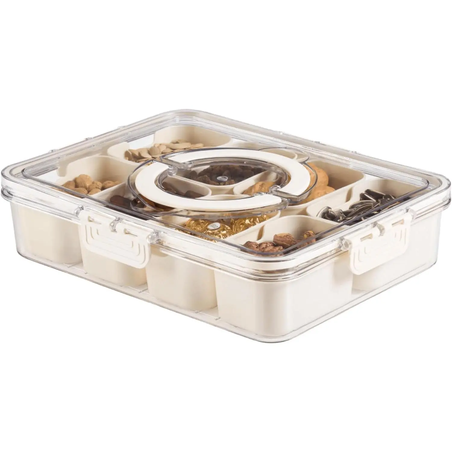 Divided Tray with Lid and Handle - Snack Box Deli Container Suitable for Portable Snack Platter - Transparent Candy, Fruit, Nut, Snack Storage Box - Perfect for Parties and Entertainment
